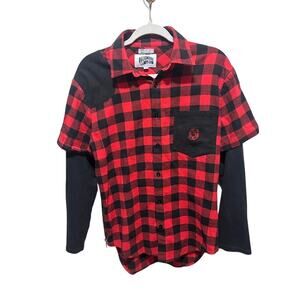 Billionaire Boys Club Buffalo Plaid Red Black Checked Button Up Men's Size Small